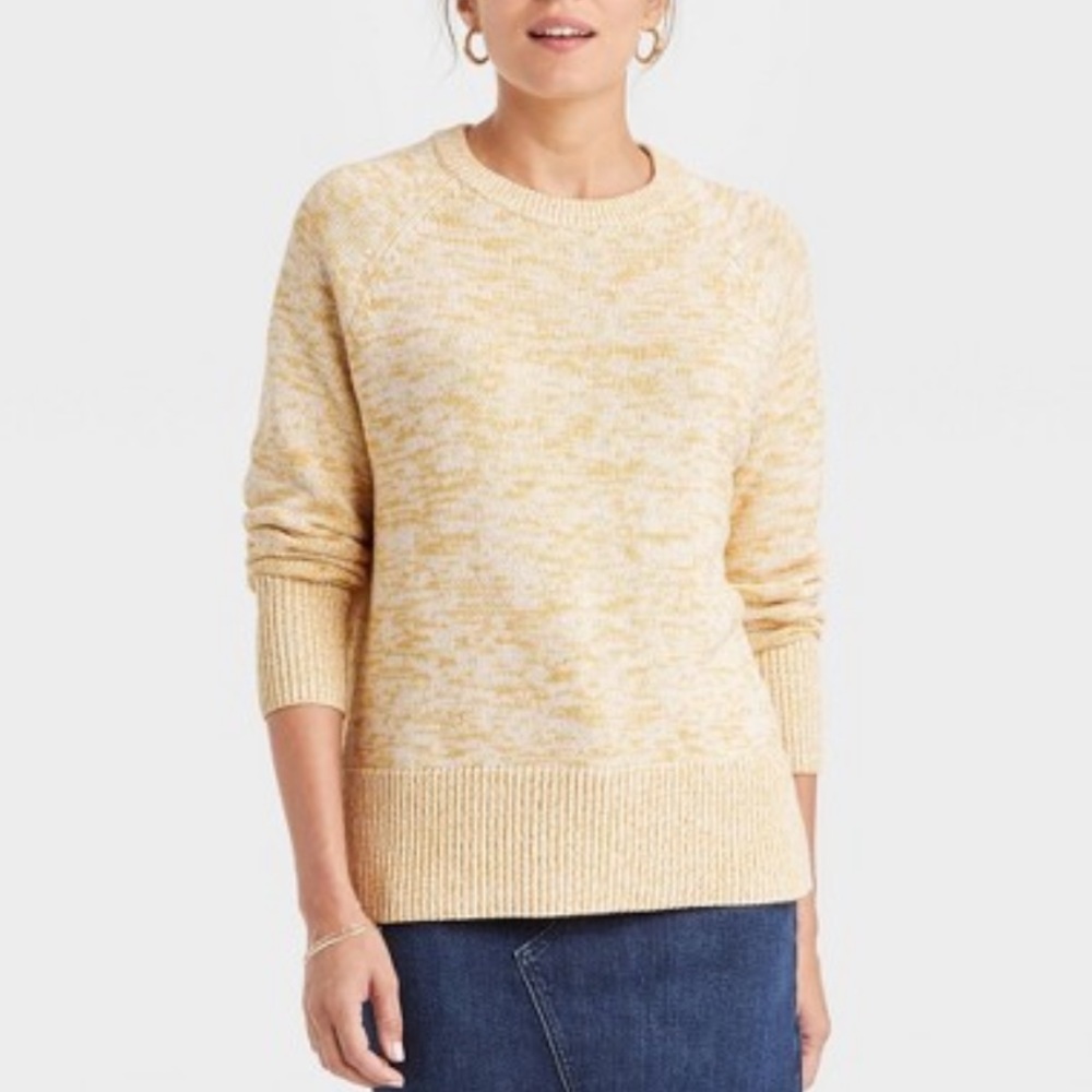 A New Day Yellow White Oversized Cotton Crewneck Lightweight Cotton Sweater XXL